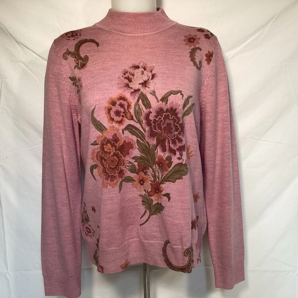 Pendleton Mauve Pink Floral Mock Turtleneck Sweater Women’s Size Medium - Picture 1 of 11